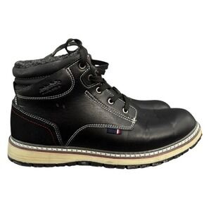 Arrigo Bello Mens Black Faux Leather Faux Fur Lined Winter Boots High Lace Up 46